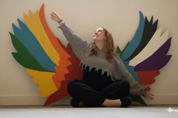 Director of Philanthropy, Erin Luurtsema in front of the wings of hope